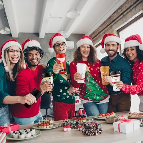 SiliFine 16 Pcs Christmas Coffee Cups with Lids 16 oz Reusable Travel Mugs - Image 6