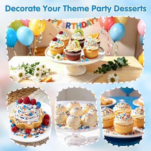 Edible Blue Orange Sprinkles for Cake Decorating,130g White Stars Pearls and Jimmies Mix,Round Sugar Confettis Sprinkle,Cupcake,Cookies,Donut,Basketball Soccer Sports Themed Holiday Dessert Toppings,Birthday Celebration Supplies - Image 5