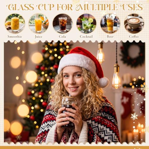 6 Sets 16 oz Christmas Snowflake Glass Cups with Clear Gift Bag - Image 5