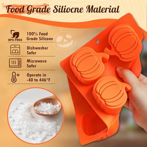 HKNMTT Pumpkin Silicone Molds 2 Pack 6 Cavity Halloween Mold Set for Fall Chocolate Candy Soap Wax Melts Jello Cake Pop Apple Cider Baking Tray Thanksgiving 3D Food Grade Spooky Treats - Image 5