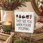 Christmas Bathroom Decor, Funny Black Cat Christmas Decorations, Bathroom Table Decoration They See You When You're Pooping Wooden Box Sign, Home Shelf Desk Decor for Toilet 5x5 Inches - Image 3