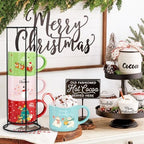 Mulbozy Set of 4 Stackable Christmas Mugs, 15.8 Oz Christmas Coffee Mug with Stand, Christmas Holiday Hot Cocoa Mugs for Mom Family Colleagues Friend & Farmhouse Cocoa Tray Decor - Image 5