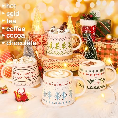 Maustic Christmas Mugs Set of 4, Christmas Coffee Mugs, Ceramic Holiday Mug for Hot Cocoa, Hot Chocolate, Coffee, Tea, Family Gifts, 14 Oz, Microwave & Dishwasher Safe - Image 2
