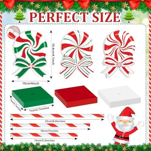 3 Pieces Christmas Table Decorations Wood Candy Set, Red Christmas Tiered Tray Decor,Rustic Candy Table Decorations for Home Tables(Classic) - Image 3