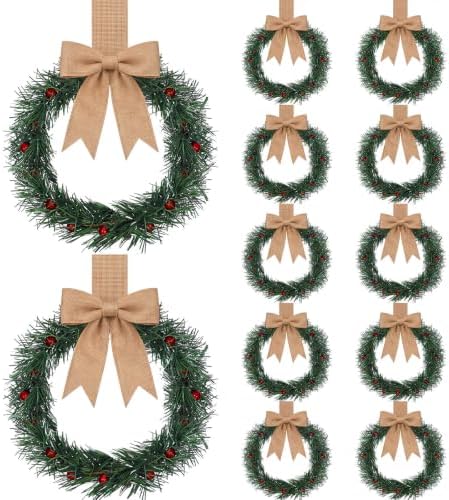Retrowavy 12 Pcs Small Christmas Wreath, 8'', Snowy, Linen Color by Retrowavy