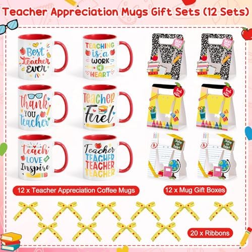 12 Set Teacher Appreciation Gifts Bulk 12oz Teacher Appreciation Coffee Mug - Image 2