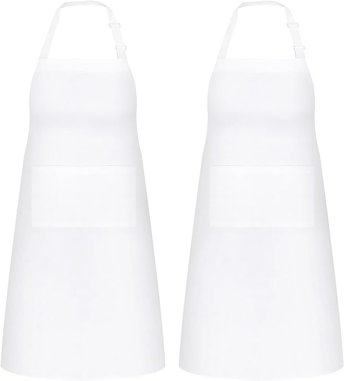 NLUS 2 Pack White Aprons with 2 Pockets by NLUS