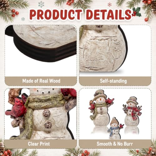 Suzile 3 Pcs Christmas Cardinal Snowman Decoration Wooden Indoor Decor - Image 5