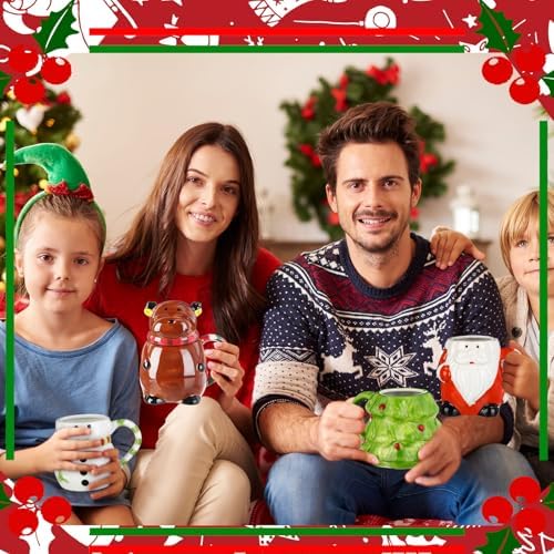 Baderke 4 Set Christmas Mugs with Lid 14 oz Santa Snowman Reindeer Tree - Image 6