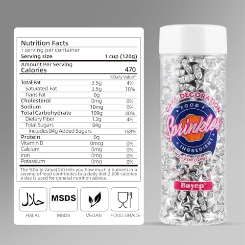 Sliver Star Sprinkles, 10MM Edible Candy Stars for Cake Decorating, Cupcakes, Cookies & Desserts, 4.2 oz Metallic Silver Sprinkles for 4th of July , Christmas, Wedding, Birthday, Holiday Baking Baby Shower - Image 2