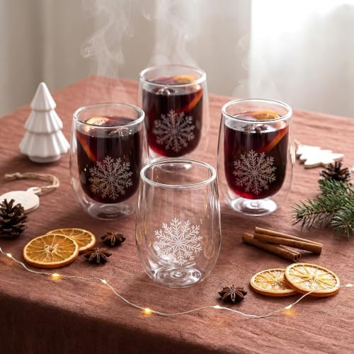 4 Pcs Mulled Wine Glass Christmas Snowflake 12oz Hot Toddy Mugs Xmas Gift - Image 4