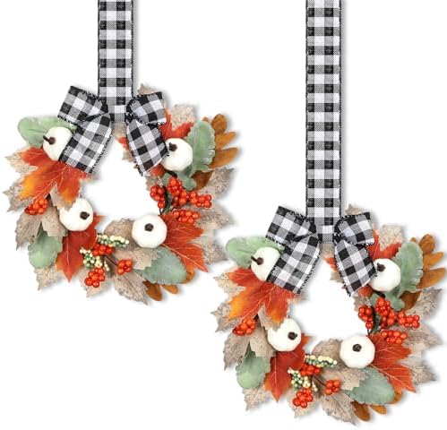 Syhood 2 Pcs 9 Inch Small Fall Wreath for Cabinet Mini Fall Wreath by Syhood