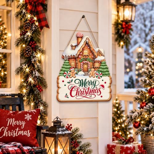 Christmas Decorations Gingerbread House Hanging Wooden Front Door Sign - Image 4
