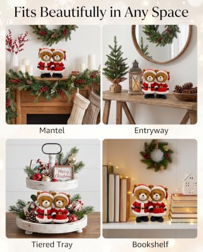 Christmas Decoration Indoor Duo Teddy Bear Figurine - Resin Santa Bears Couple Statue, Festive Winter Tabletop Decor, Holiday Mantel Tiered Tray Accent for Home Decor - Image 2