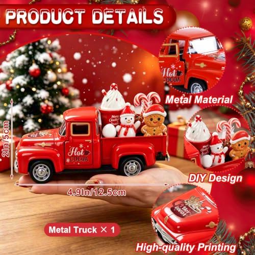 5 Inch Hot Cocoa Red Truck Christmas Decor Vintage Truck Tiered Tray Decor - Image 4