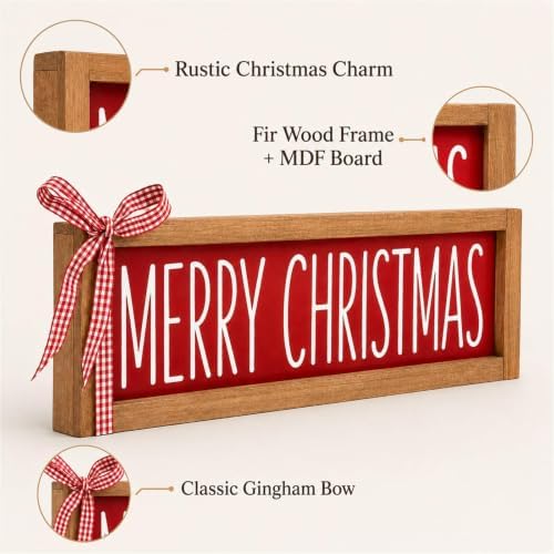 Merry Christmas Sign, Wooden Shelf, Table & Wall Decor for Indoor - Image 3