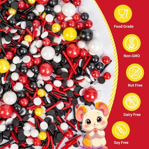 Edible Black White Red Yellow Pearls Jimmies Round Confetti Sprinkles,130g - Image 4