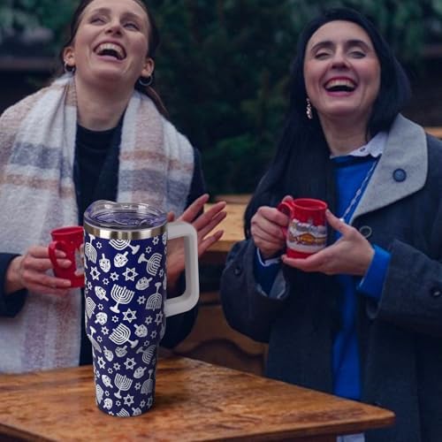 Hanukkah Tumbler with Handle and Straw Lid 40 oz,Cute Blue Merry Xmas Love & Light Gifts for Women Vacuum Insulated Leak Proof Tumbler,Winter Holiday Accessories Stainless Steel Coffee Cup Mug - Image 2