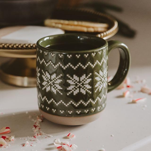 Sweet Water Decor Green Fair Isle Coffee Mug, 14oz Stoneware Christmas Cup - Image 3