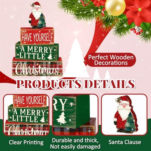 Moucuny 4 Pcs Christmas Table Decor Wooden Santa Claus Decorations - Image 3