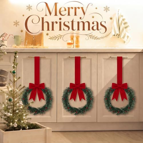 Retrowavy 12 Pcs 8 Inch Christmas Kitchen Cabinet Wreaths with Red Ribbon - Image 5