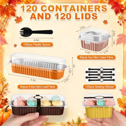 LemonRoad 120 Sets Fall Colors Mini Loaf Pan with Lids and Spoons - Image 2