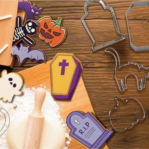 9 PCS Halloween Cookie Cutters Kit Halloween Party Favors - Shaped in Bat Ghost Cat Pumpkin Coffin | Stainless Steel Halloween Party Decorations Food Baking Supplies for Kitchen - Image 4