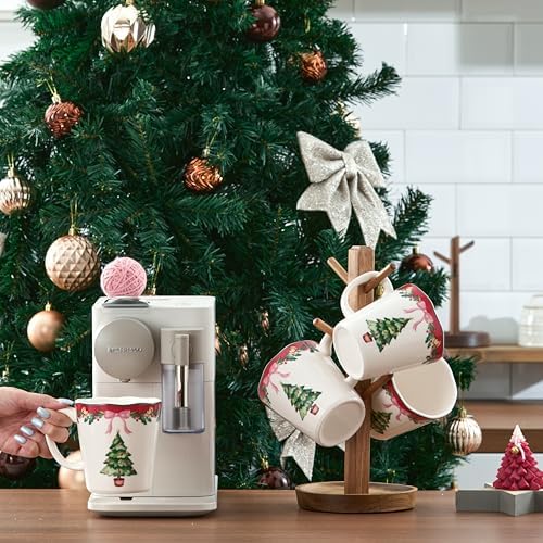Bico Ribbon Christmas Scalloped Ceramic Mug Set of 4, Christmas Coffee Mugs, 15oz Holiday Cups for Tea, Cocoa, or Hot Drinks, Microwave & Dishwasher Safe - Image 5