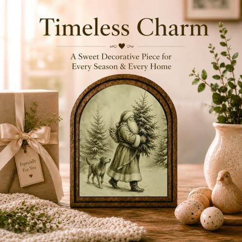 Santa and Dog Winter Forest Arched Table Sign, Rustic Christmas Decor - Image 3