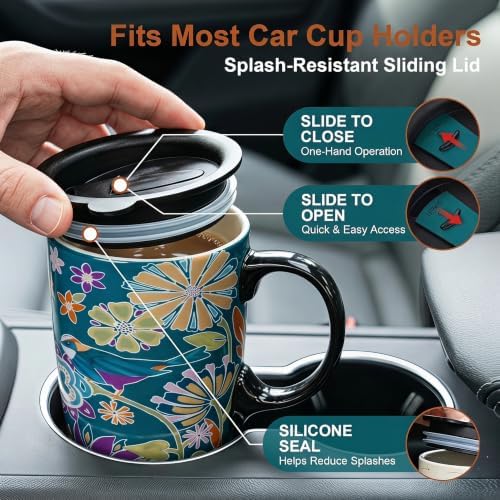 Topadorn 17oz Ceramic Travel Mug with Lid, Bird Floral Coffee Mug - Image 5