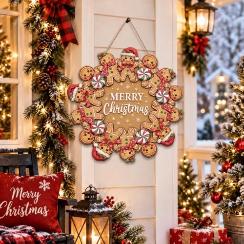 Gingerbread Christmas Decorations Merry Christmas Wreath Wooden Sign - Image 4