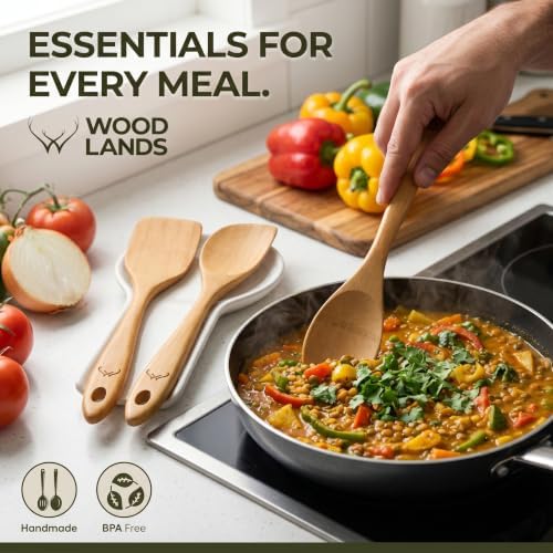 Prime Bamboo Wooden Spoons for Cooking Set of 3 Pcs – Wooden Cooking Utensils with Long Handle, Includes Flat Wood Spoon, Bamboo Spatula, and Slotted Spoon for Kitchen Utensils Set - Image 3