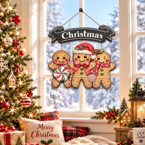 Gingerbread Christmas Decorations Welcome Wreath Wooden Front Door Sign - Image 6