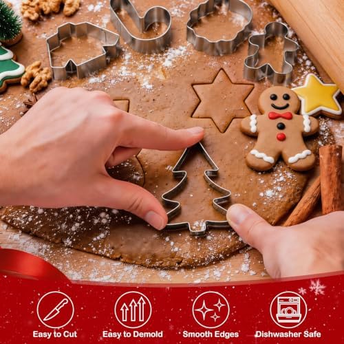 12 Pcs Christmas Cookie Cutters Set, Stainless Steel Holiday Cookie Molds - Image 4