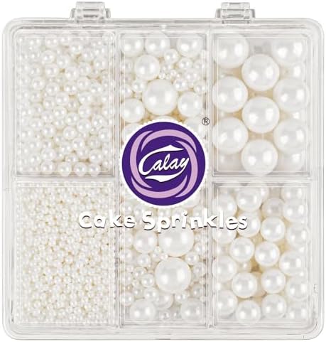Sprinkles for Cake Decorating, 4 Sizes 4.76oz White Pearl Sugar Sprinkles with Nonpareils for Cake Cupcake Cookie Baking Dessert Donuts Topping by Kercky