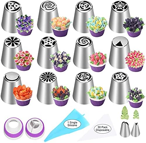 Russian Piping Tips Set, 47 Pcs Flower Cake Decorating Kit with Icing Bags by YLYL
