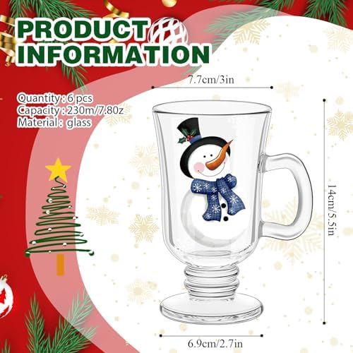 Sliner 6 Pcs Glass Coffee Mugs, Snowman Irish Mugs with Handle - Image 3