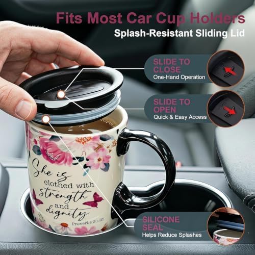 Topadorn 17oz Ceramic Travel Mug with Lid, Inspirational Floral Coffee Mug - Image 7