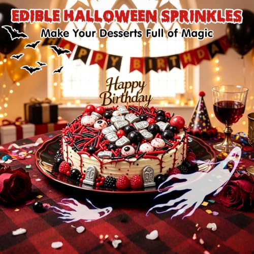 Halloween Edible Sprinkles,Silver Tombstone Bloody Eyeball Mix Red Black - Image 2