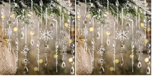 18pcs Christmas Tree Decoration Crystal Ornaments - Hanging Acrylic Christmas Snowflake Icicle Drop Crystal Ornaments for Xmas Tree Winter New Year Party Supplies (Pack of 2) by OuMuaMua