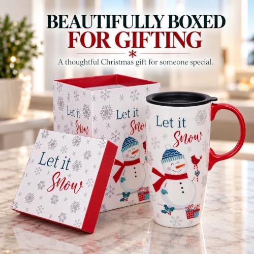 Topadorn Christmas Ceramic Travel Mug, 17oz , Snowman, Let It Snow - Image 7
