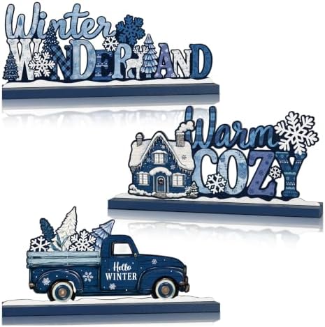 3Pcs Christmas Table Decorations, Blue Christmas Decor Indoor by Golibra