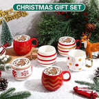 Jinei 6 Pcs Christmas Mug Set Christmas Ball Coffee Mug, Gold,Red, Retro - Image 2