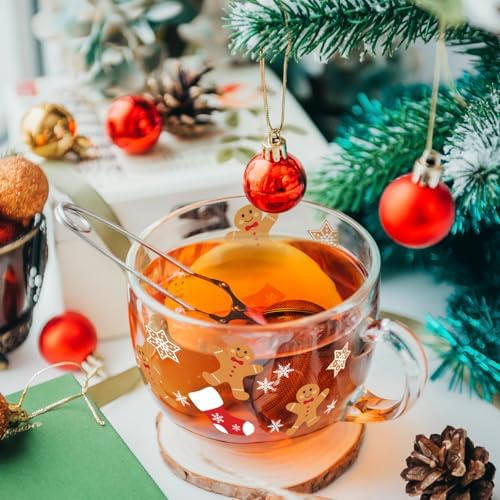 Sliner 6 Pcs Christmas Glass Coffee Mugs with Handle, 16 oz Clear Irish Coffee Mugs Footed Irish Glasses Christmas Winter Holiday Cups for Beverages Latte Hot Chocolate(Gingerbread) - Image 2