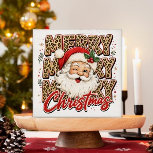 Leopard Christmas Decor, Santa Claus Christmas Wooden Sign Decorations - Image 3