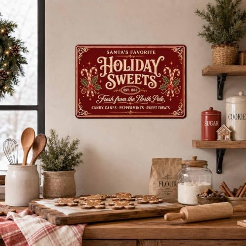 Holiday Sweets Sign, Christmas Candy Cane Decor, Vintage Wall Art - Image 7