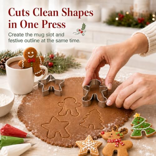 Crethinkaty 4 Pcs Christmas Stainless Steel Hanging Cup Cookie Cutter Over the Edge Mug Rim Biscuit Mould DIY Cake Decoration - Image 3