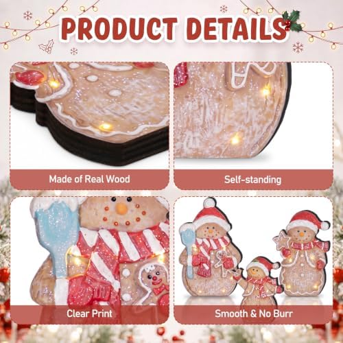 Suzile 3 Pcs Christmas Gingerbread Snowman Decoration Wooden Winter Decor - Image 5