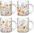 Tioncy 4 Pcs Fall Floral Glass Coffee Mugs 12 oz by Tioncy