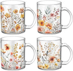 Tioncy 4 Pcs Fall Floral Glass Coffee Mugs 12 oz by Tioncy